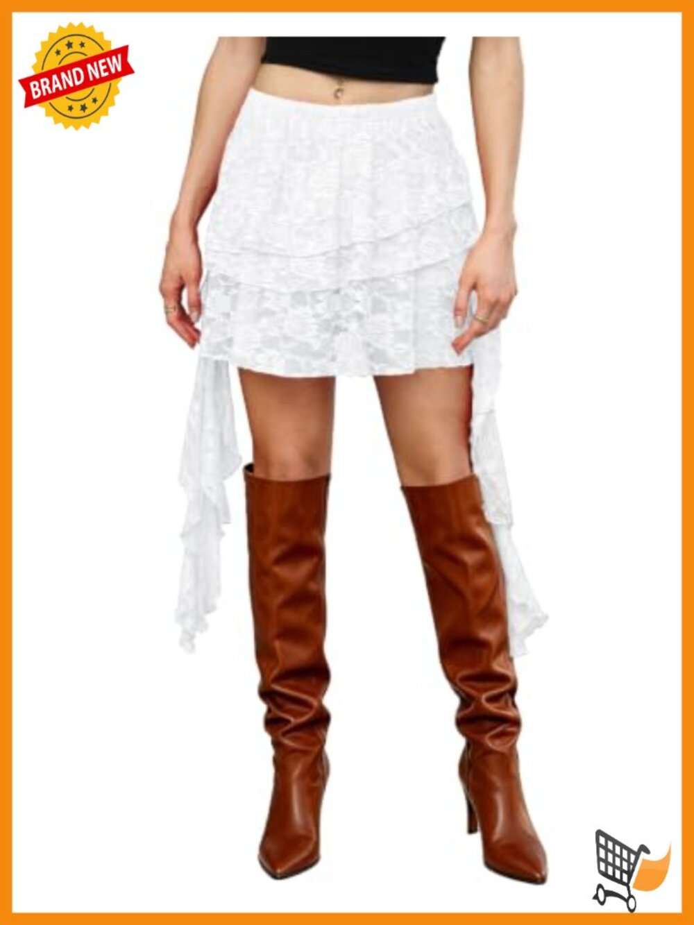 Women Y2K Mini Skirt Lace Ruffle Asymmetrical Skort with Built-in Shorts
